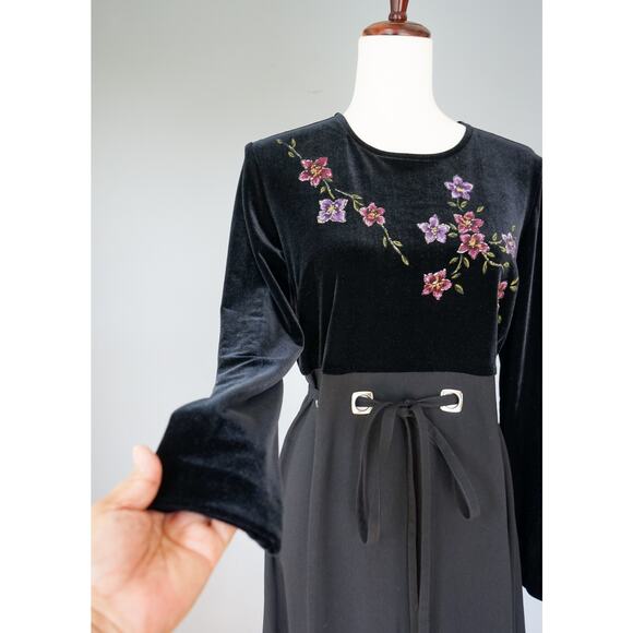 VTG Y2K Positive Attitude Floral Painted Velvet Maxi Dress 10 Whimsigoth Witchy - Picture 5 of 16